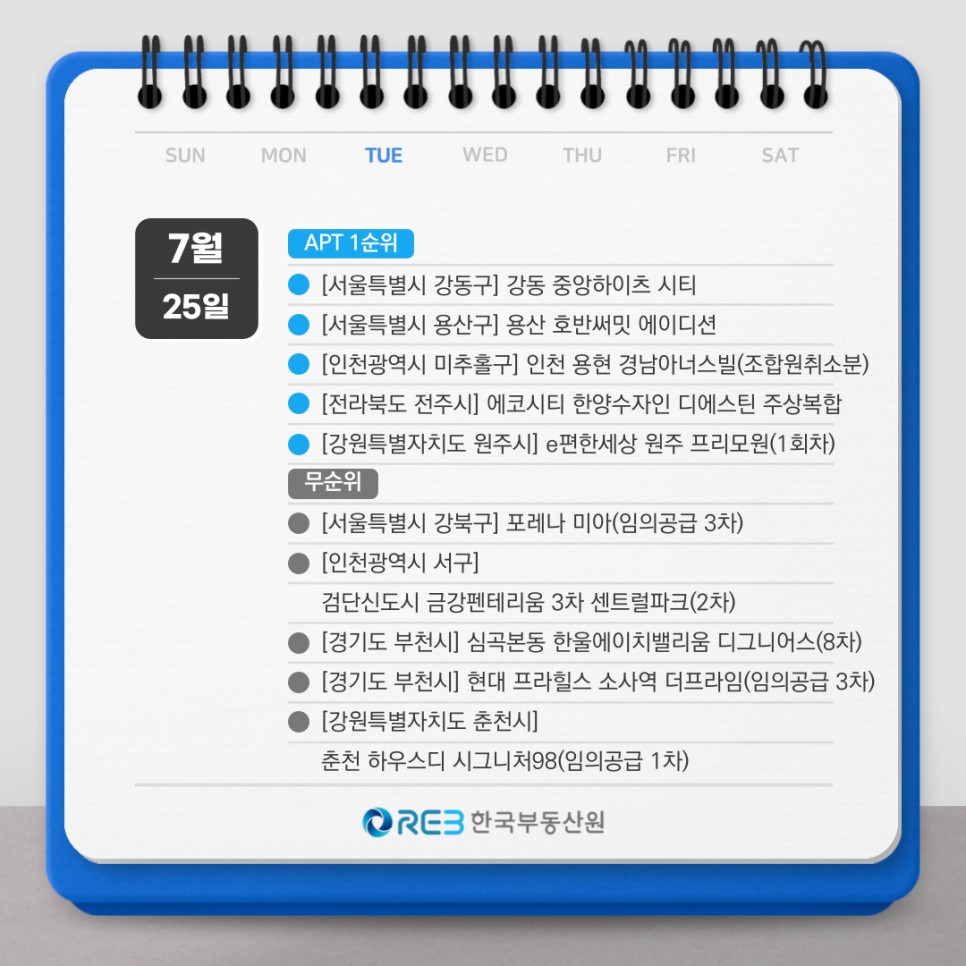 7월 25일, '아파트 1순위', '무순위'에 대한 정보.