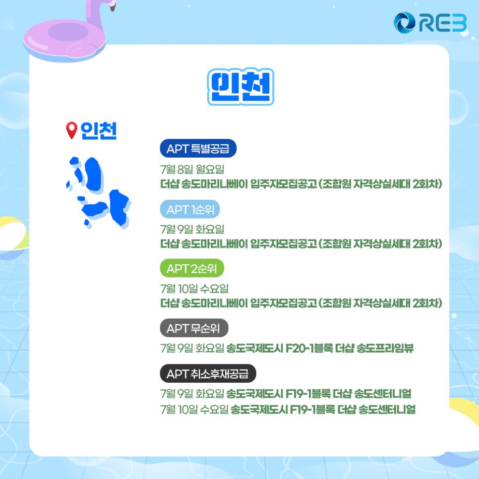 '7월 2주차' 7월 8일~7월 10일까지의 '인천 지역 청약' 내용이 정리되어 있다.