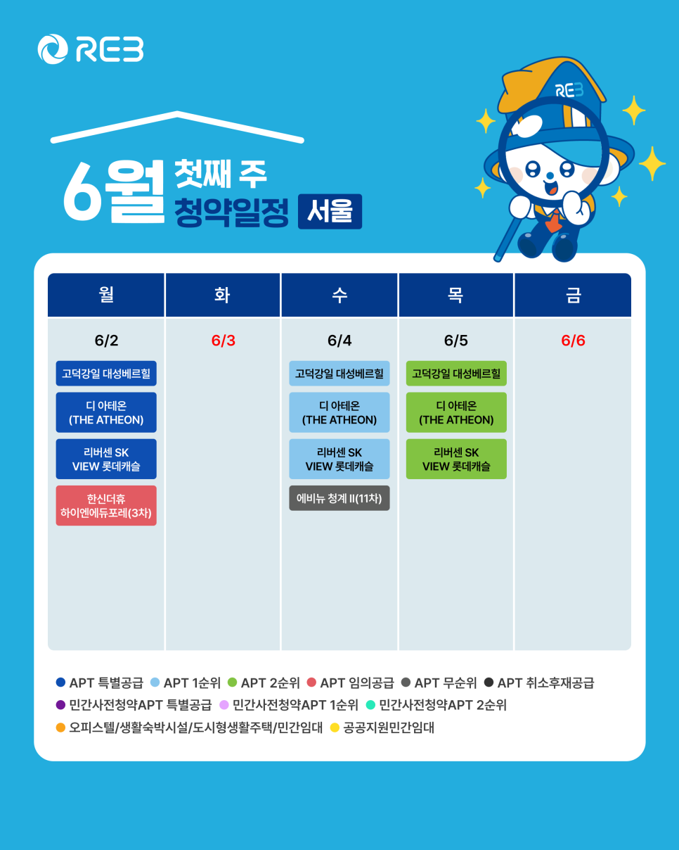 '6월 1주차' 6월 2일~6월 5일의 '서울 지역 청약' 내용이 정리되어 있다.