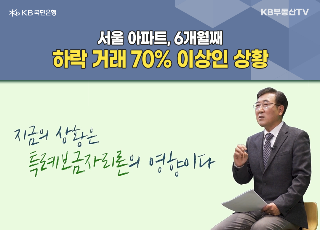 '서울 아파트, 6개월째 하락거래 70% 이상인 상황'을 보여주고있다. 한문도 교수는 지금의 상황은 '특례보금자리론의 영향' 이라고 분석.