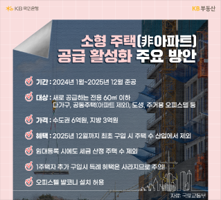 2024년 1월 10일부터 2025년 12월 31일까지 준공하는 '전용 60㎡ 이하' 신축 '주택'은 2025년까지 최초 구입 시 취득세와 양도세, 종부세를 산정할 때 주택 수에서 제외됩니다. 