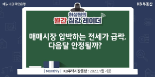 초록색 칠판에 '매매시장 압박하는 전세가 급락, 다음달 안정될까?' 라고 쓰여있다.