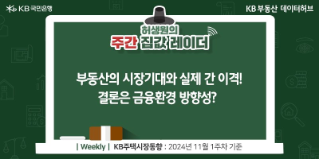 '부동산', 시장기대 vs. 실제상황 간 이격! 결론은 '금융환경' 방향성이라는 제목이 가운데 자리잡고 있다.