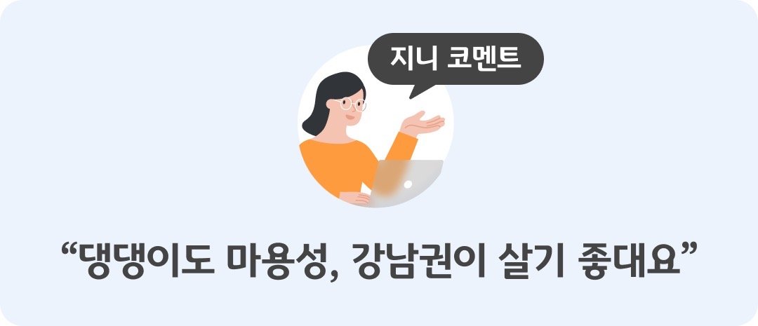 지니 코멘트로 댕댕이도 '마용성', '강남권'이 살기 좋대요라는 문구가 적혀있다.