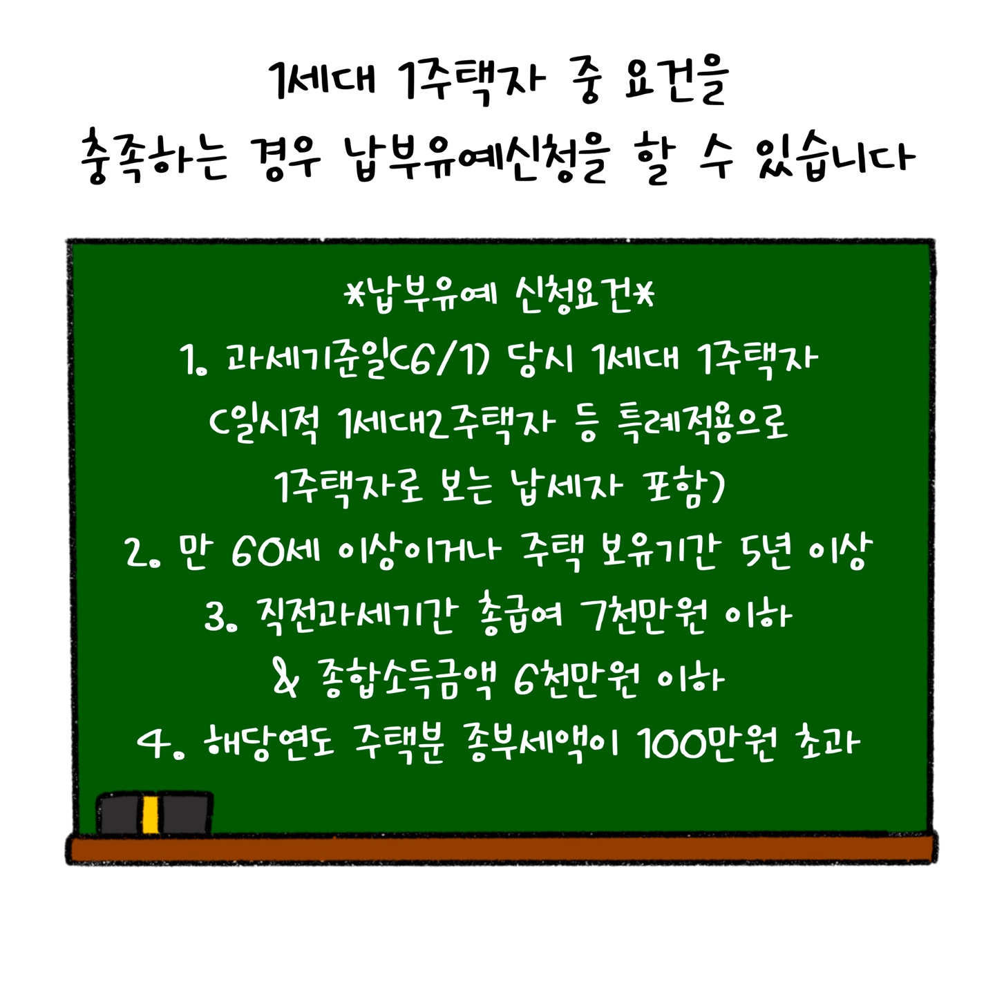 '1세대 1주택자' 중 특정한 요건에 해당한다면 '납부유예신청'을 할 수 있다고 설명하고 있다.