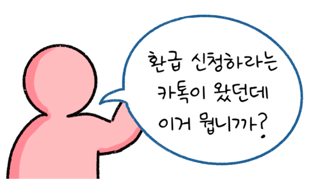 '환급 신청'하라는 알림이 왔다며 의문을 나타내고 있다.