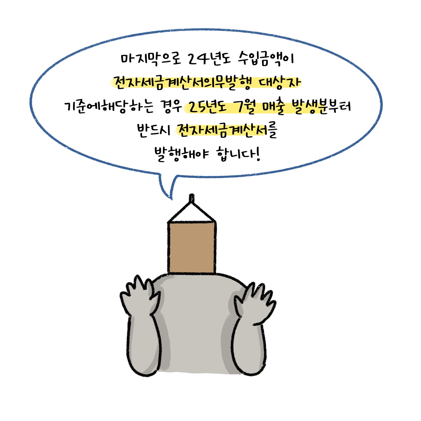 24년도 '수입금액'이 '전자세금계산서의무발행' 대상자 기준에 해당하는 경우 25년도 7월 매출 발생분부터 반드시 전자세금계산서를 발행해야 합니다.
