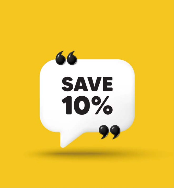 노란색 바탕을 배경으로 'SAVE' 10%라고 적힌 말풍선이 중앙에 위치해있다.