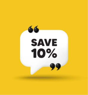 노란색 바탕을 배경으로 'SAVE' 10%라고 적힌 말풍선이 중앙에 위치해있다.