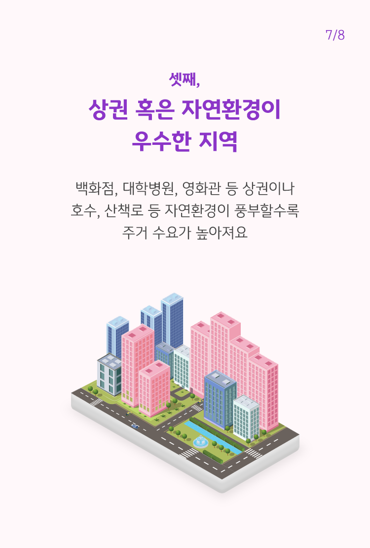 백화점이나 영화관 등 상권과, 호수와 산책로 등 자연환경이 풍부할 수록 '주거 수요'는 높아진다.