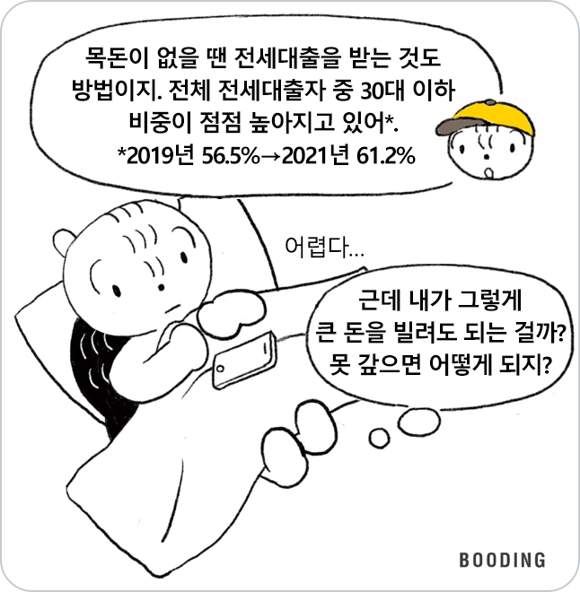 모자 쓴 다람쥐가 목돈이 없으면 전세대출을 받는 것도 하나의 방법이라고 조언해주고 있다.