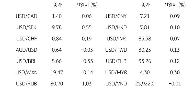글로벌 주요 통화 동향