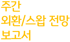 주간 외환/스왑 전망 보고서이다. 노란색의 글씨로 보고서의 상단 왼쪽에 위치해 있다.