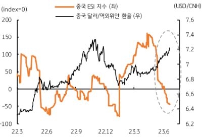 6월 중국의 달러/위안 환율이 7.2위안을 상회하여 지난해 11월 초 이후 7개월여 만에 다시 최고치를 경신하고 있다. 6월 평균 환율로만 2.5% 상승했으며, 연초 이후로는 5% 이상 상승, 위안화가 절하되고 있다.