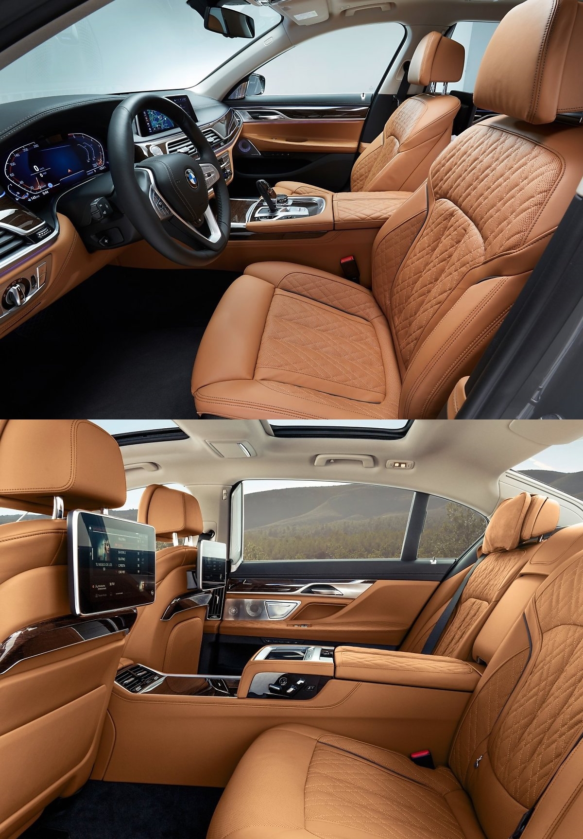 'BMW 7시리즈'의 차량 내부 사진. IT 기술을 활용한 편의 장비가 많고 S-클래스에 비해 더 스포티한 디자인을 자랑한다.