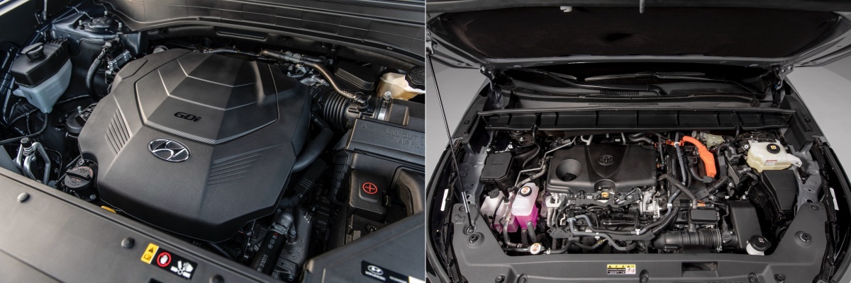 '팰리세이드의 파워트레인'은 '2.2L 202마력 디젤'과 'V6 3.8L 295마력 가솔린' 두 종류임. '하이랜더'는 '2.5L 4기통 243마력 하이브리드'와 '2.4L 4기통 265마력 터보'로 나뉨.