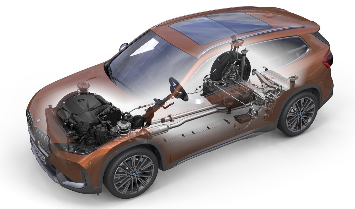 'BMW X1'의 파워트레인을 나타내는 사진. X1의 파워트레인은 가솔린과 디젤, 플러그인 하이브리드와 전기로 나뉜다.