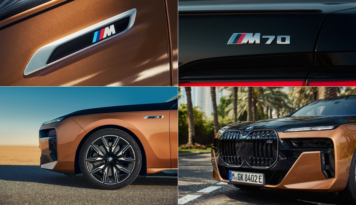 'BMW i7 M70'의 디자인 요소에 대한 설명 첨부 사진. 전반적으로 일반 i7에 비해 크게 달라지지 않은 디자인을 보여준다.