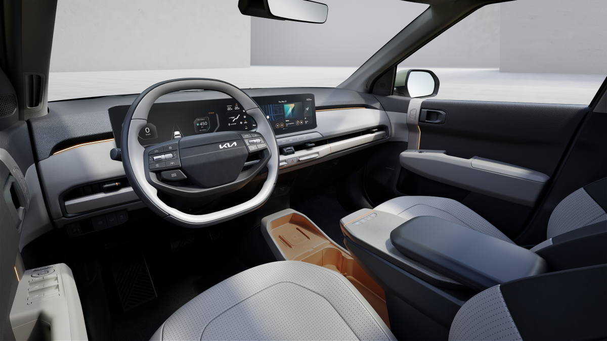 기아 EV3 차량 내부 '운전석'과 '보조석' 이미지이다.