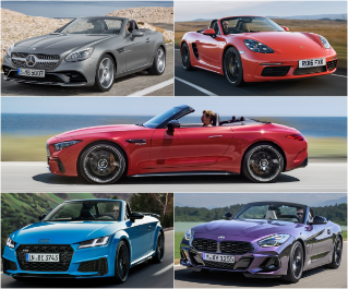 왼쪽부터 시계방향으로 벤츠 SLC, 포르쉐 박스터, 벤츠 SL, BMW Z4, 아우디 TT '차량' 이미지이다.