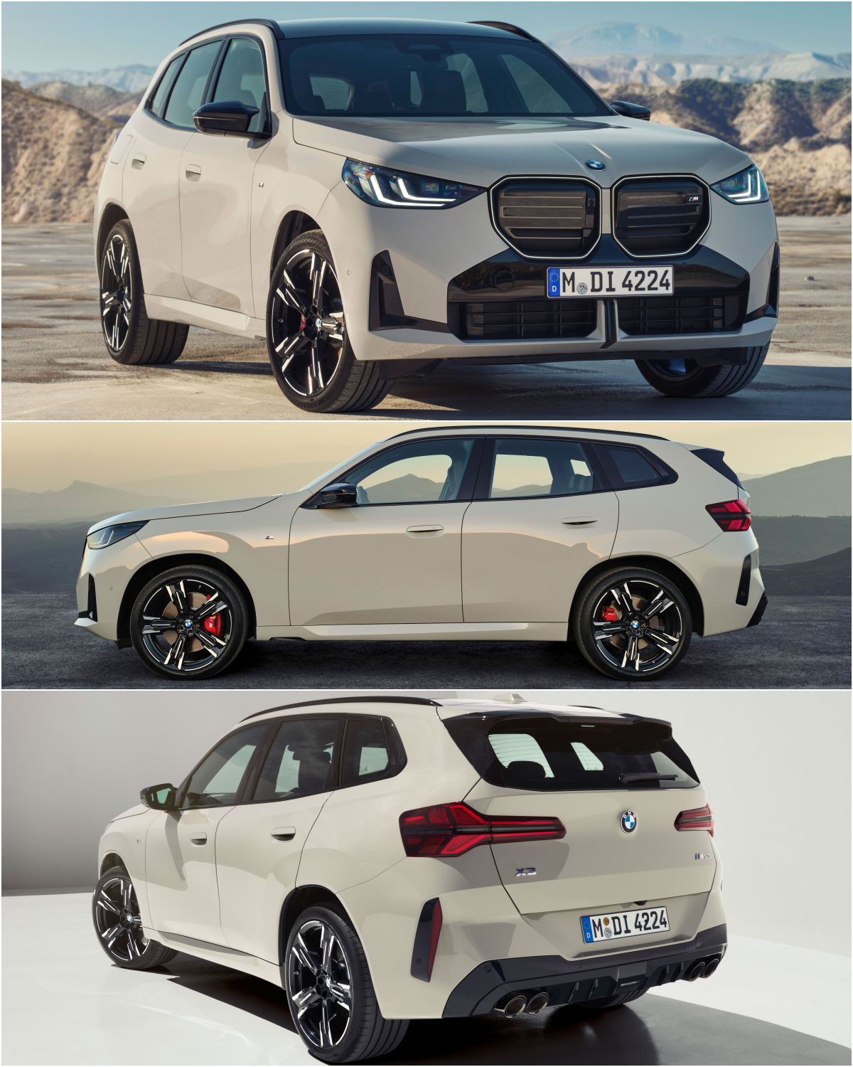 BMW X3 흰색 차량 전면, 측면, 후면 '차량' 이미지이다.