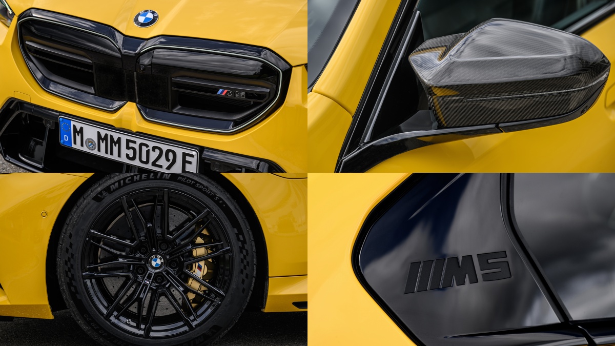 노란색 BMW M5의 여러 '파츠' 사진이다.