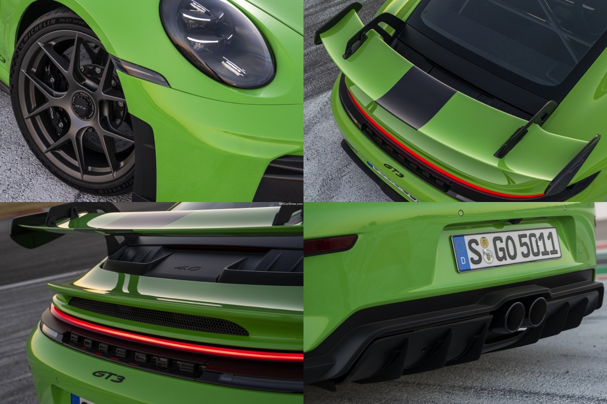 연두색 포르쉐 911 GT3의 '파츠' 사진이다.
