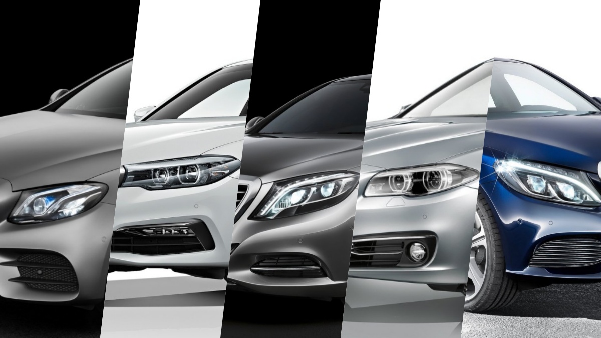 '메르세데스-벤츠 E-클래스(W213), BMW 올 뉴 5시리즈(G30), 메르세데스-벤츠 뉴 S-클래스, BMW 뉴 5시리즈, 메르세데스-벤츠 더 뉴 C-클래스' 차량의 사진이다.