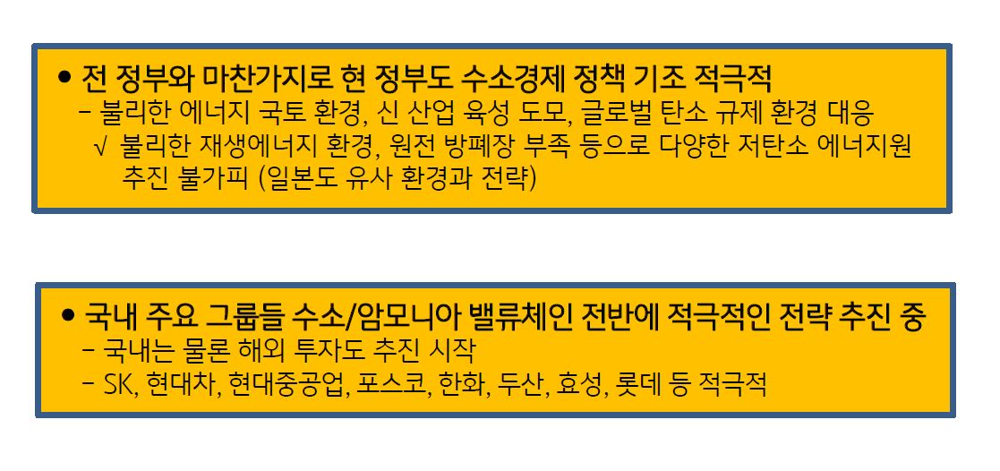 긍정적인 '수소경제' 관련 '국내 동향'에 대한 설명.