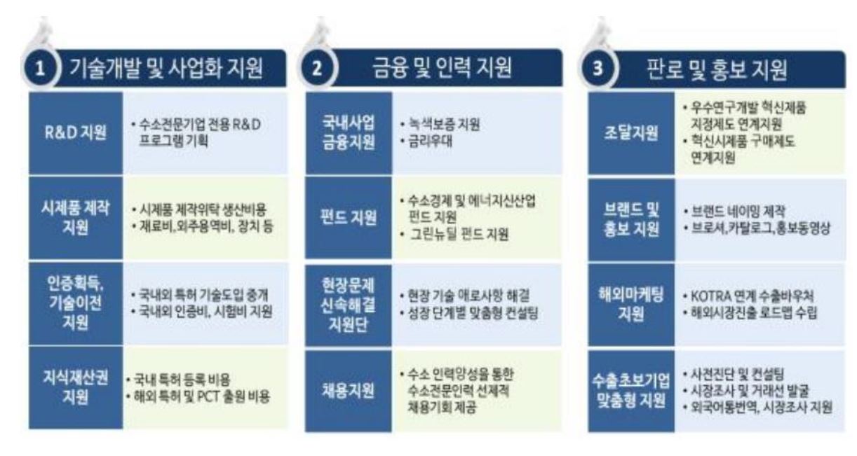 정부의 '수소전문기업'에 대한 지원 내용 설명.