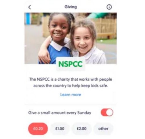 영국의 핀테크 기업이 만든 '고헨리' 앱의 화면. 고헨리는 영국의 아동학대예방기구와 연계하여 해당 앱 내에서 기부 신청이 가능하다.