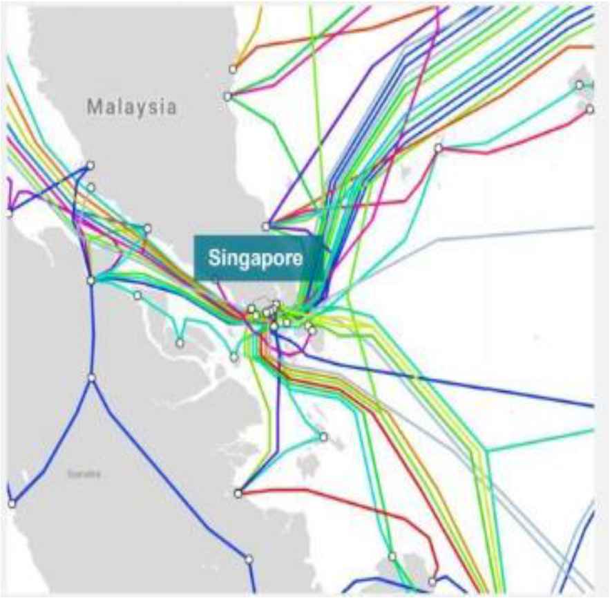 '싱가포르'의 '해저 케이블 노선'을 나타내는 이미지다. 