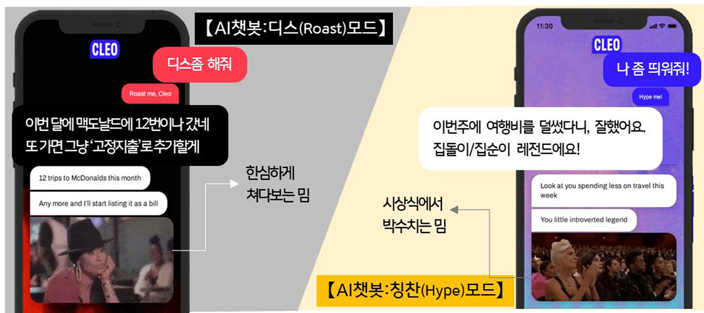 클레오 AI 챗봇 '머니 코치'의 예시 화면이다.