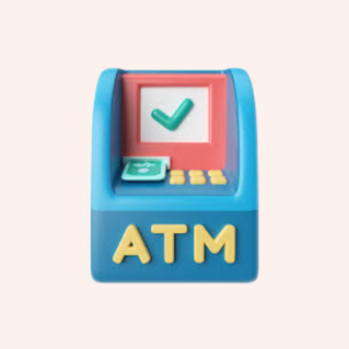 ATM 출금할 때 무통장 출금, 카드 없이 출금하는 방법과 출금한도를 안내하는 콘텐츠의 썸네일이다. 파란색 ATM 이모티콘에 현금이 출금되고 있다.
