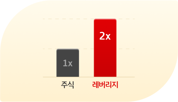 주식과 레버리지가 막대 그래프로 나와 있다. 레버리지는 주식 상승률의 2배의 수익을 추구한다는 점을 나타내고 있다.