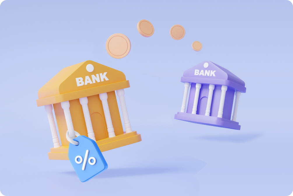 은행에서 다른 은행으로 대출 갈아타기를 하고 있는 이미지이다.